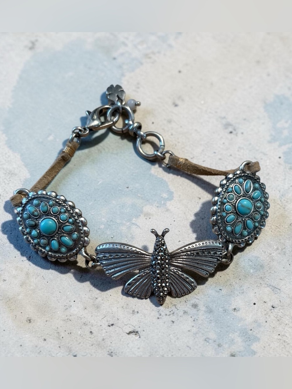 Butterfly Turquoise Accent Bracelet - Silver Tone